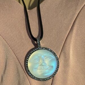 Kirks Folly Moon Face Necklace on a Satin Rope with Crystals